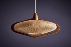  Temde Leuchten Temde Pendant Lamp in Teak and Sisal Switzerland 1960s - 3438938