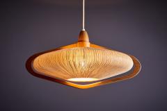  Temde Leuchten Temde Pendant Lamp in Teak and Sisal Switzerland 1960s - 3438939