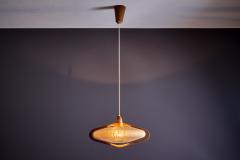  Temde Leuchten Temde Pendant Lamp in Teak and Sisal Switzerland 1960s - 3438940