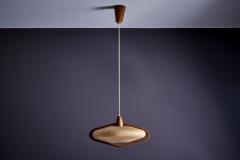  Temde Leuchten Temde Pendant Lamp in Teak and Sisal Switzerland 1960s - 3438941