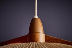  Temde Leuchten Temde Pendant Lamp in Teak and Sisal Switzerland 1960s - 3438942