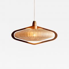  Temde Leuchten Temde Pendant Lamp in Teak and Sisal Switzerland 1960s - 3440613