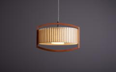  Temde Leuchten Temde Wood and Parchment Paper Teak Pendant Lamp Switzerland 1960s - 3250170