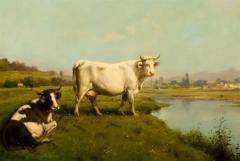  Th odore Levigne French Realist Oil on Canvas Cow Painting Signed by Th odore Levigne circa 1880 - 3415471