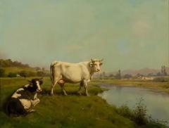  Th odore Levigne French Realist Oil on Canvas Cow Painting Signed by Th odore Levigne circa 1880 - 3430429