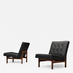  Thayer Coggin Thayer Coggin Danish Modern Style Tufted Black Leather Lounge Chairs 21st C  - 4017055