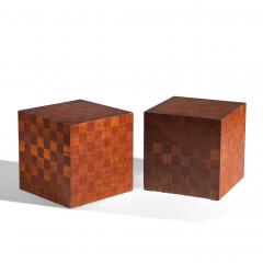  Thayer Coggin Thayer Coggin Style Mid Century Walnut Parquet Cube End Tables Pair - 4448841