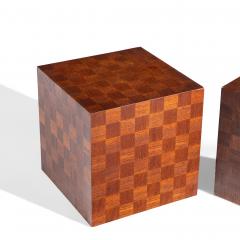  Thayer Coggin Thayer Coggin Style Mid Century Walnut Parquet Cube End Tables Pair - 4448846