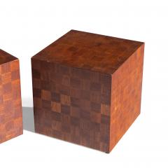  Thayer Coggin Thayer Coggin Style Mid Century Walnut Parquet Cube End Tables Pair - 4448847