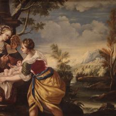  The Holy Bible Biblical Religious painting from the 18th century Moses saved from the waters - 3934462