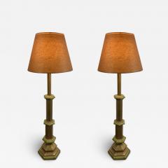  The Marbro Lamp Company ITALIAN MID CENTURY AVOCADO GREEN AND GOLD WOOD LAMPS BY MARBRO - 3702410