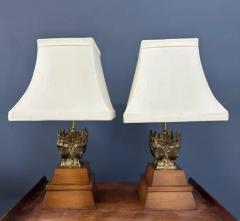  The Marbro Lamp Company Pair of Marbro Asian influenced Brass and Mahogany Table Lamps - 4118019