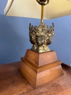  The Marbro Lamp Company Pair of Marbro Asian influenced Brass and Mahogany Table Lamps - 4118023