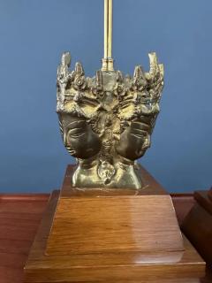  The Marbro Lamp Company Pair of Marbro Asian influenced Brass and Mahogany Table Lamps - 4118034