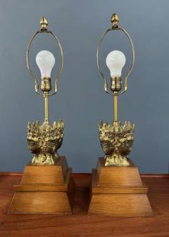  The Marbro Lamp Company Pair of Marbro Asian influenced Brass and Mahogany Table Lamps - 4118035