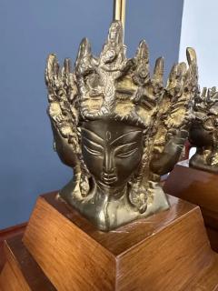  The Marbro Lamp Company Pair of Marbro Asian influenced Brass and Mahogany Table Lamps - 4118037