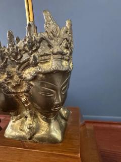  The Marbro Lamp Company Pair of Marbro Asian influenced Brass and Mahogany Table Lamps - 4118040
