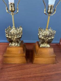  The Marbro Lamp Company Pair of Marbro Asian influenced Brass and Mahogany Table Lamps - 4118061