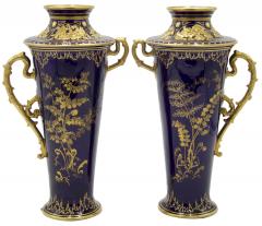  The Royal Crown Derby Porcelain Co Pair of English Victorian Cobalt Blue Porcelain Vases - 4200709