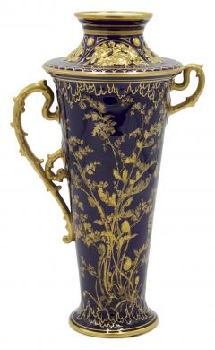  The Royal Crown Derby Porcelain Co Pair of English Victorian Cobalt Blue Porcelain Vases - 4200710