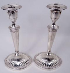  Thomas Bradbury Sons Ltd Pair of Antique English Neoclassical Sterling Silver Candlesticks 1927 - 4533456