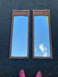  Thomasville Furniture Handsome Pair Thomasville Burl Wood Cane Tall Mirrors Mid century Modern - 3983247