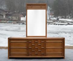  Thomasville Furniture Rare Thomasville Carved Walnut Long Dresser Mirror 9 Drawer Dated 1966 - 4033260