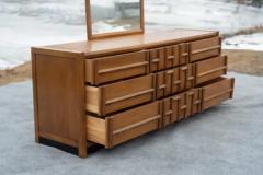  Thomasville Furniture Rare Thomasville Carved Walnut Long Dresser Mirror 9 Drawer Dated 1966 - 4033265