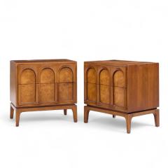  Thomasville Furniture Thomasville Mid Century Arched Walnut and Burlwood Nightstands Pair - 4266369