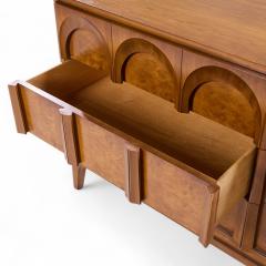  Thomasville Furniture Thomasville Mid Century Sculptural Arched Walnut and Burlwood Lowboy Dresser - 4264721