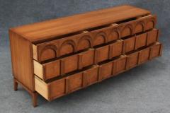  Thomasville Furniture Thomasville Sculptural Acrhed 9 Drawer Dresser Walnut Olive Burl Travertine - 3663086