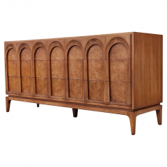  Thomasville Furniture Thomasville Sculptural Acrhed Triple or 9 Drawer Dresser Walnut Olive Burl - 2851705