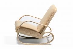  Thonet Art Deco Streamline Rocking Chair in Oatmeal Shearling Bleached Bentwood Arms - 4464798