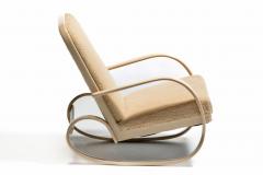  Thonet Art Deco Streamline Rocking Chair in Oatmeal Shearling Bleached Bentwood Arms - 4464802