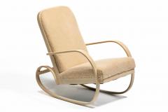 Thonet Art Deco Streamline Rocking Chair in Oatmeal Shearling Bleached Bentwood Arms - 4464803