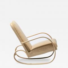  Thonet Art Deco Streamline Rocking Chair in Oatmeal Shearling Bleached Bentwood Arms - 4464958
