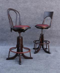  Thonet Bell System Thonet Attr 1900s Counter Drafting Swivel Adjustable Pair Stools - 3594304