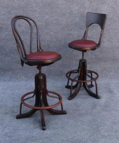  Thonet Bell System Thonet Attr 1900s Counter Drafting Swivel Adjustable Pair Stools - 3594305