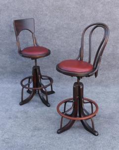  Thonet Bell System Thonet Attr 1900s Counter Drafting Swivel Adjustable Pair Stools - 3594306