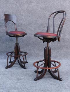  Thonet Bell System Thonet Attr 1900s Counter Drafting Swivel Adjustable Pair Stools - 3594312