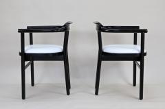  Thonet Pair Of Black Armchairs With White Leather Upholstery by Thonet AT ca 1980 - 3361632
