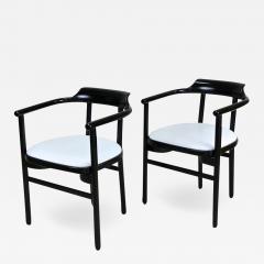  Thonet Pair Of Black Armchairs With White Leather Upholstery by Thonet AT ca 1980 - 3362229