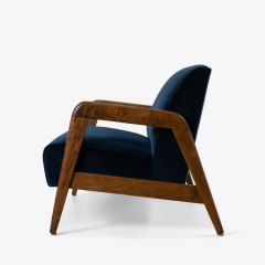  Thonet Russel Wright for Thonet Settee in Navy Velvet Tiger Maple - 2518812