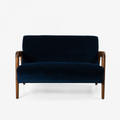  Thonet Russel Wright for Thonet Settee in Navy Velvet Tiger Maple - 2518813