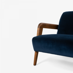  Thonet Russel Wright for Thonet Settee in Navy Velvet Tiger Maple - 2518817