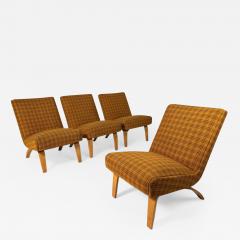  Thonet Set of Four 4 Slipper Chairs in Original Yellow Plaid Wool Fabric by Thonet - 2576225