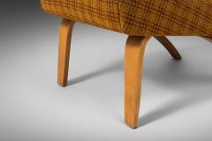  Thonet Set of Two 2 Bentwood Slipper Chairs in Original Yellow Plaid Wool Fabric - 2590658