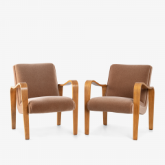  Thonet Thonet Art Deco Bentwood Maple Lounge Chairs in Umber Brown Mohair Pair - 3243244