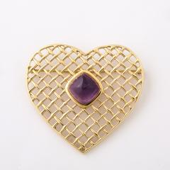  Tiffany Co 18K Gold Heart Form Woven Latticework Brooch w Cabachon by Tiffany Co  - 4653636