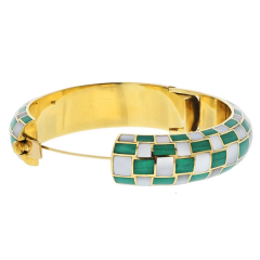  Tiffany Co 18K Yellow Gold Angela Cummings Mother Of Pearl And Malachite Bracelet - 3862283